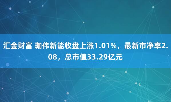 汇金财富 珈伟新能收盘上涨1.01%，最新市净率2.08，总市值33.29亿元